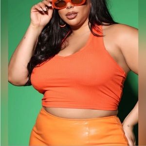 Plus Size Orange Ribbed Halter Top